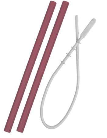 Diversificare si Ingrijire Bebe - Set paie si perie Minikoioi, 100% Premium Silicone ,   Velvet Rose