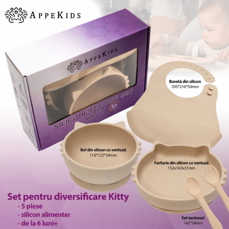 Set pentru diversificare AppeKids Kitty, 5 piese, silicon alimentar, 6 luni+ [4]