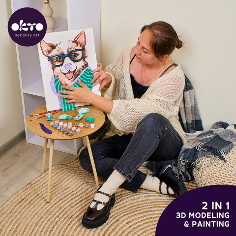 Set pictura si modelare 3D cu argila usoara, 30*40 cm - Fashion Corgi [5]