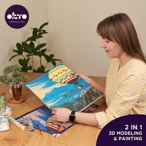 Set pictura si modelare 3D cu argila usoara, 30*40 cm - Hot Air Balloon flight [5]
