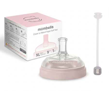 Biberoane - Tetină anti-colici cu pai si greutate, Mombella Breast Like, Flux Consistent (Mărimea XL) - Old Rose