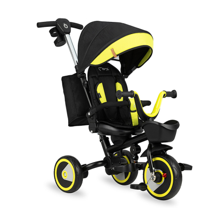 Jucarii - Tricicleta 5 in 1, MoMi INVIDIA Black, Scaun rotativ 360°, Spatar reglabil, Maner telescopic, Centura in 5 puncte, Pliabila, Suport pahare, Tapiterie usor de curatat