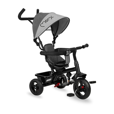 Jucării și Jocuri pentru copii - Tricicleta 5 in 1, MoMi IRIS Grey, Scaun rotativ 360A, sA  , Suport pentru picioare detasabil, Maner telescopic, Cos pentru jucarii, Materiale usor de curatat