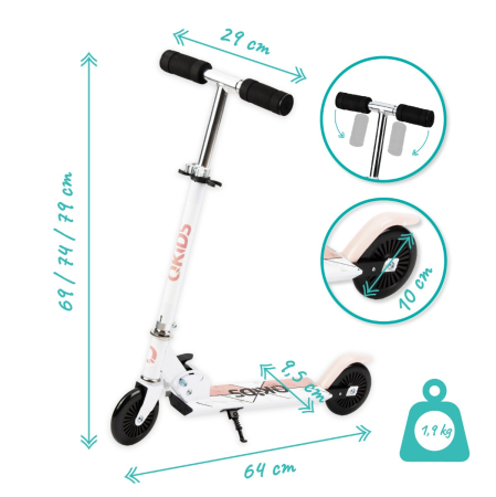 Trotineta copii, QKIDS, FLO Pink, Rulmenti ABEC-9, Roti poliuretan 85A, Ghidon T-shape, Platforma anti-derapanta, Defender brake, Aluminiu [1]