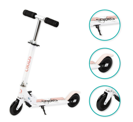 Trotineta copii, QKIDS, FLO Pink, Rulmenti ABEC-9, Roti poliuretan 85A, Ghidon T-shape, Platforma anti-derapanta, Defender brake, Aluminiu [2]