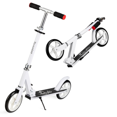 Jucarii - Trotineta freestyle, QKIDS, WEISS White, Ghidon reglabil pe 3 trepte, Amortizor Easy&Up, Platforma anti-derapanta, Pliabila, Aluminiu