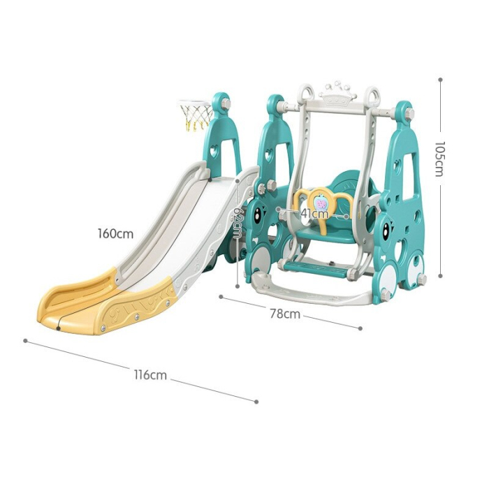 Ansamblu de joaca Kinderplay, pentru copii 1-4 ani, interior/exterior, leagan, tobogan, piscina cu bile, cos baschet, verde [2]