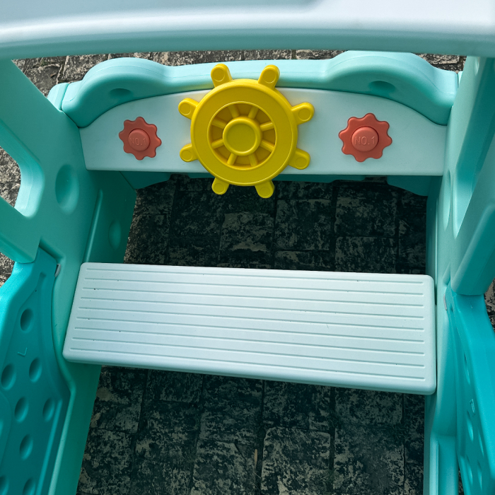 Ansamblu de joaca Kinderplay pentru copii, 4 in 1 cu tobogan, leagan si casuta tip autobuz, verde [12]