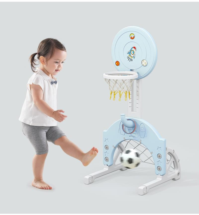 Ansamblu de joaca pentru copii, Kinderplay Astronaut, 5 in 1, tobogan, leagan, cos baschet, poarta fotbal, mingi incluse, albastru [6]
