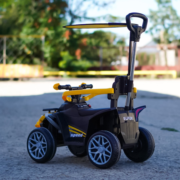 ATV electric copii, 4 in 1, Kinderplay Super, 35W 6V, telecomanda, roti moi EVA, echipare premium, galben [8]