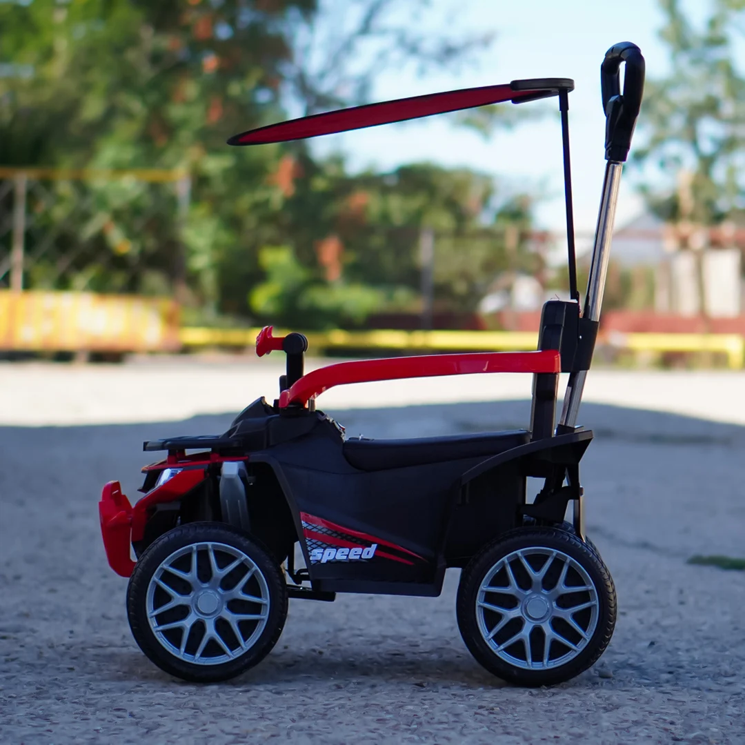ATV electric Kinderplay Hercules cu maner, pentru copii 1-3 ani, roti moi, scaun tapitat, telecomanda control parental, rosu [11]