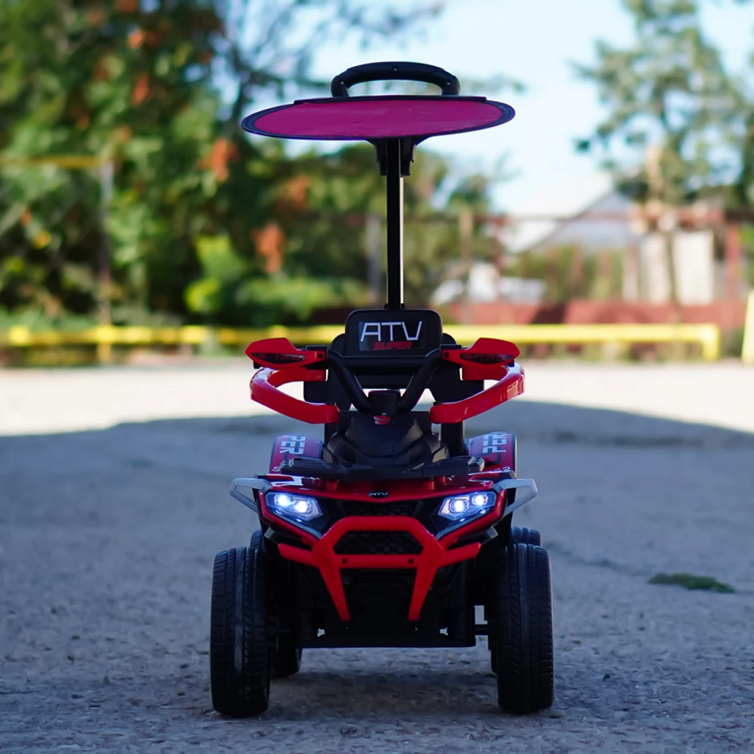 ATV electric Kinderplay Hercules cu maner, pentru copii 1-3 ani, roti moi, scaun tapitat, telecomanda control parental, rosu [5]