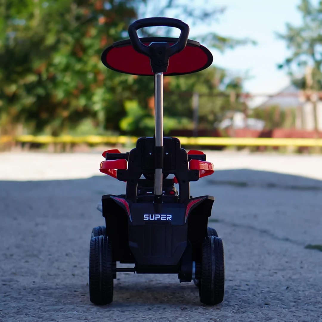 ATV electric Kinderplay Hercules cu maner, pentru copii 1-3 ani, roti moi, scaun tapitat, telecomanda control parental, rosu [12]