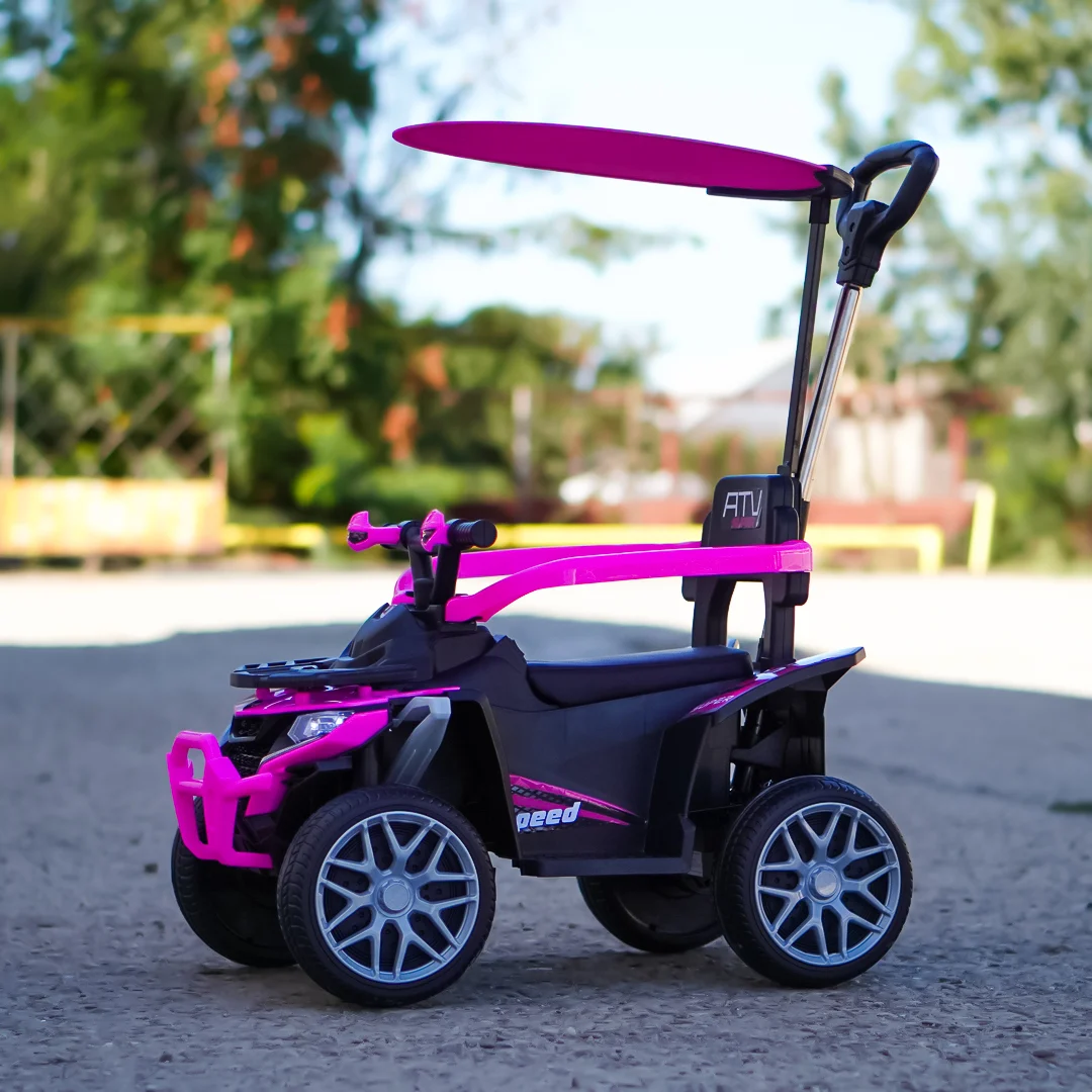 ATV electric Kinderplay Hercules cu maner, pentru fetite 1-3 ani, roti moi, scaun tapitat, telecomanda control parental, roz [6]