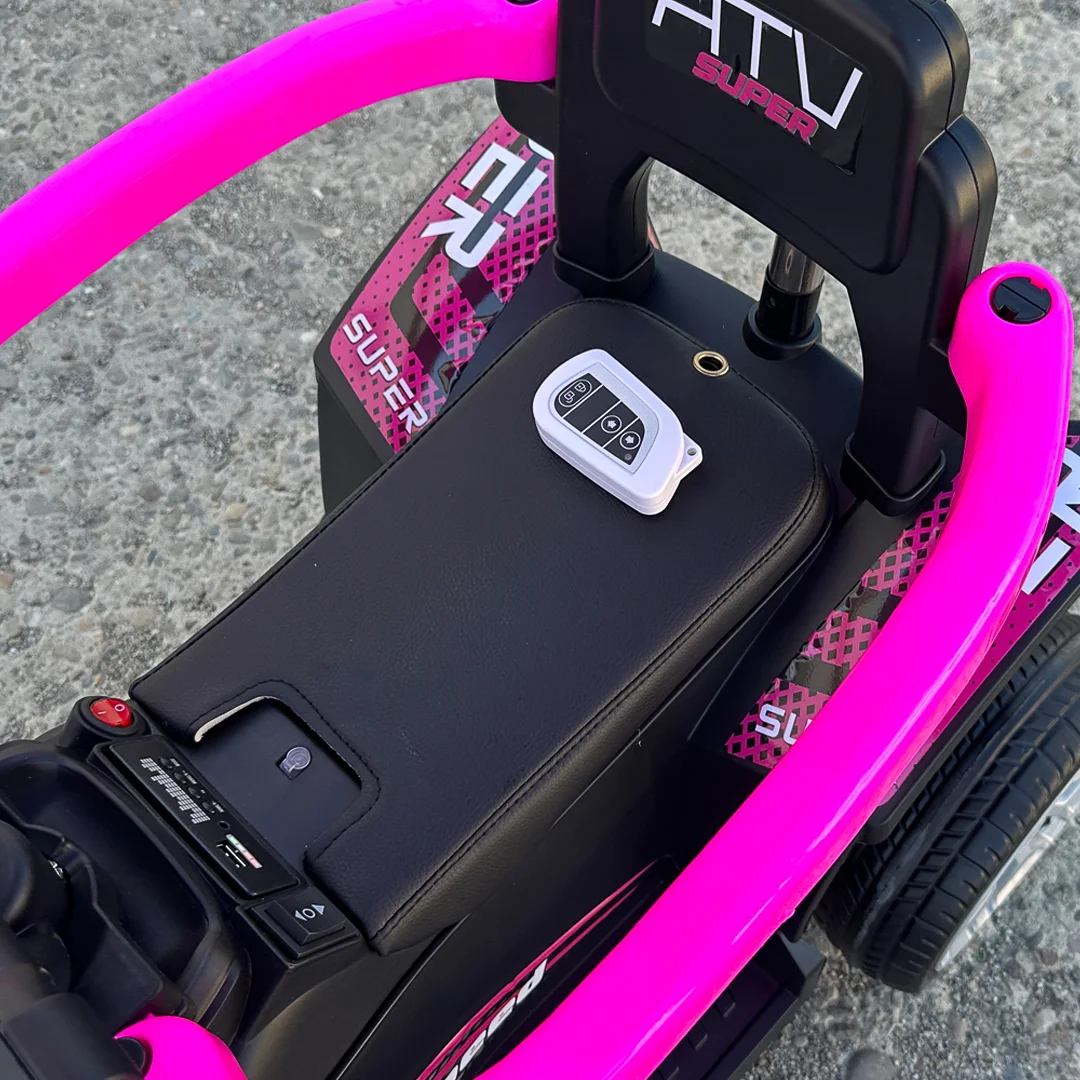 ATV electric Kinderplay Hercules cu maner, pentru fetite 1-3 ani, roti moi, scaun tapitat, telecomanda control parental, roz [10]