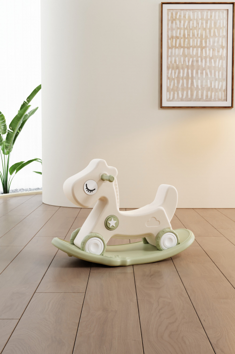 Balansoar si premergator Kinderplay tip calut, pentru copii 1 si 4 ani, sunete interactive, ergonomic, verde [2]
