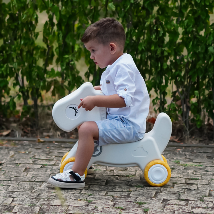 Balansoar si premergator Kinderplay tip calut, pentru copii 1 si 4 ani, sunete interactive, ergonomic, gri [4]