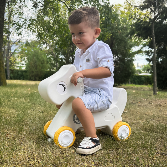 Balansoar si premergator Kinderplay tip calut, pentru copii 1 si 4 ani, sunete interactive, ergonomic, gri [5]