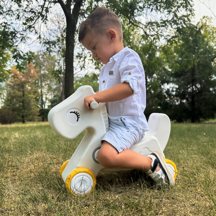 Balansoar si premergator Kinderplay tip calut, pentru copii 1 si 4 ani, sunete interactive, ergonomic, gri [6]