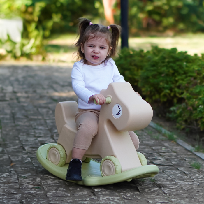 Balansoar si premergator Kinderplay tip calut, pentru copii 1 si 4 ani, sunete interactive, ergonomic, verde [2]