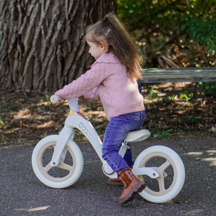 Bicicleta fara pedale pentru copii, Kinderplay Balance Bike, cu lumini LED pliabila, roti gonflabile 12 inch, alb-bej [5]