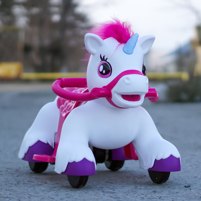 Calut electric interactiv cu roti, Kindeplay Unicorn, pentru copii 3-4 ani, 70W, 12V, roz [2]