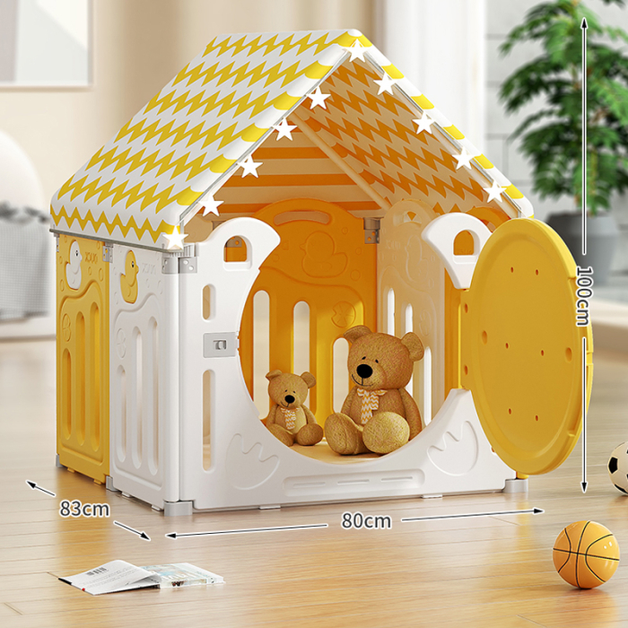 Centru de joaca pentru copii Kinderplay Duck Deluxe, tarc modular cu tobogan, leagan, piscina cu bile si multiple activitati, galben-alb [9]