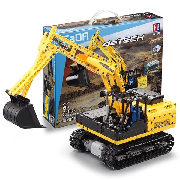 Excavator cu telecomanda CADA, set constructie 544 de piese, functii mecanice mobile, 400mAh, pentru copii 6-12 ani