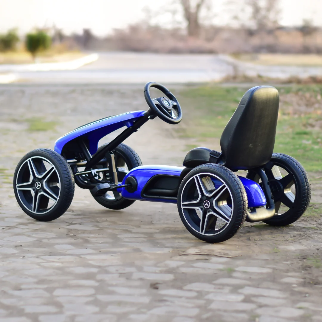 Kart cu pedale Mercedes,  roti din cauciuc solid, scaun reglabil, centura de siguranta, albastru [6]