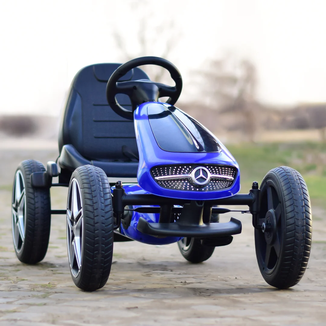 Kart cu pedale Mercedes,  roti din cauciuc solid, scaun reglabil, centura de siguranta, albastru [8]
