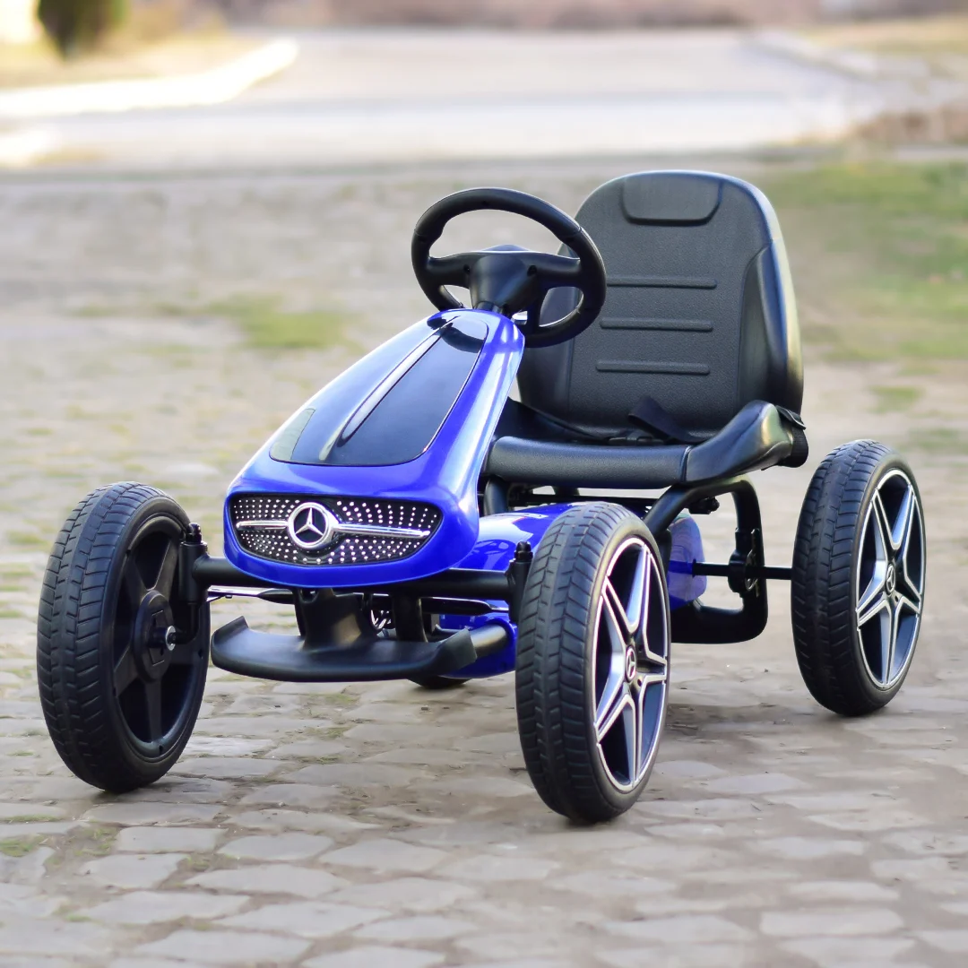 Kart cu pedale Mercedes,  roti din cauciuc solid, scaun reglabil, centura de siguranta, albastru [7]
