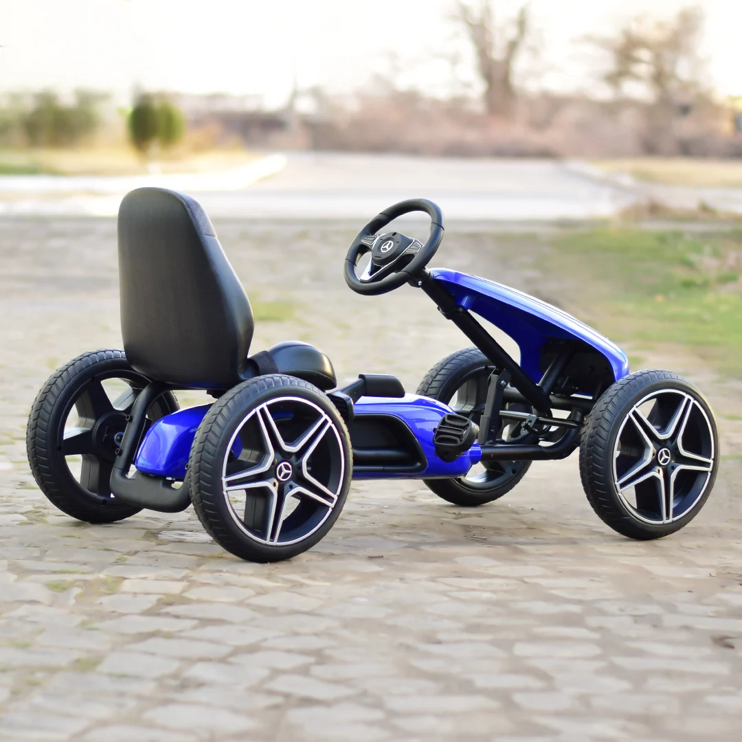 Kart cu pedale Mercedes,  roti din cauciuc solid, scaun reglabil, centura de siguranta, albastru [4]