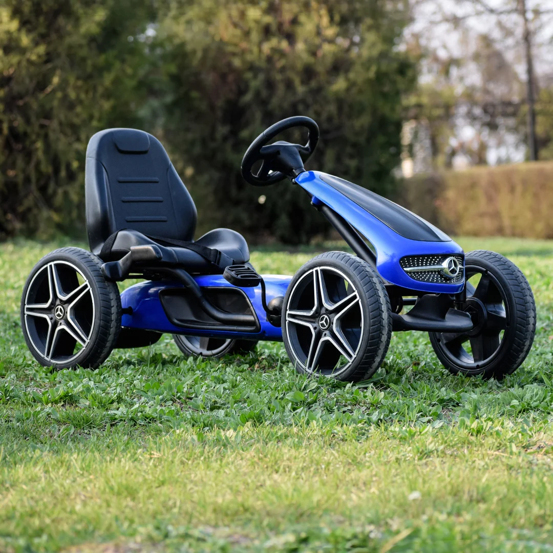 Kart cu pedale Mercedes,  roti din cauciuc solid, scaun reglabil, centura de siguranta, albastru [2]