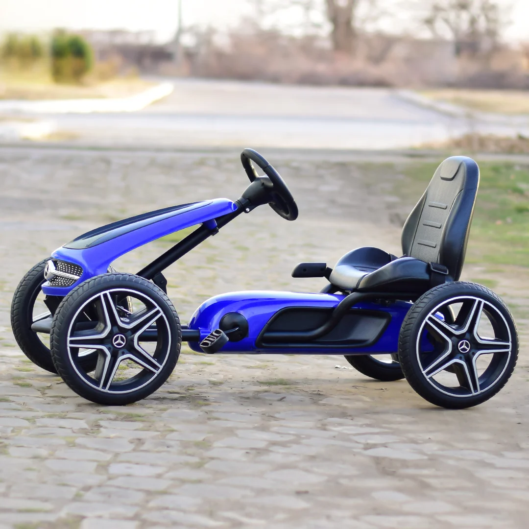 Kart cu pedale Mercedes,  roti din cauciuc solid, scaun reglabil, centura de siguranta, albastru [3]