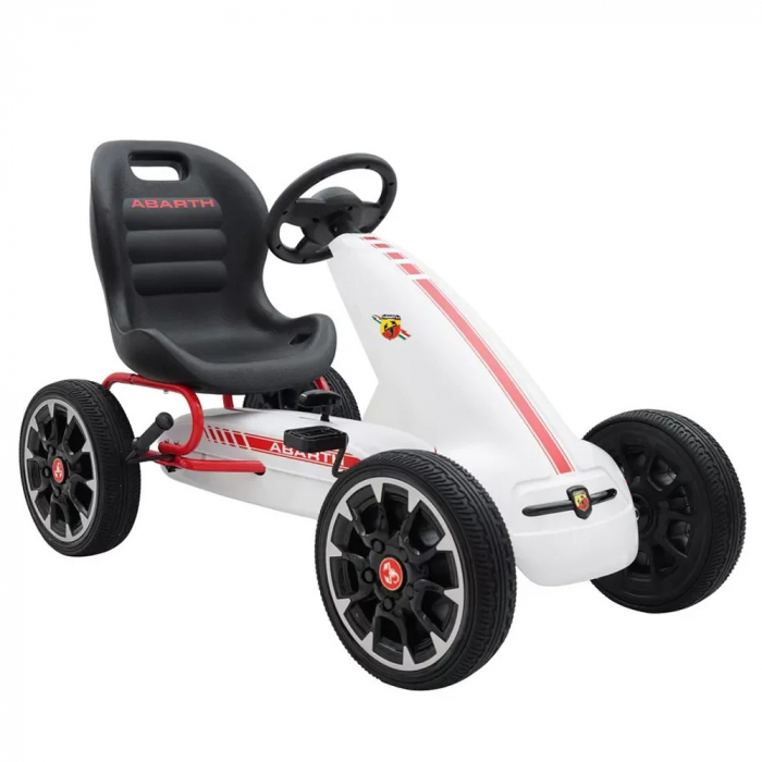 Kart cu pedale Fiat Abarth, pentru copii 3-9 ani, cu roti moi si design sport, culoare alba