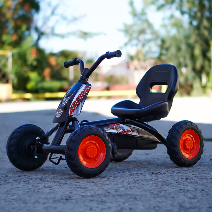 Kart cu pedale, Kinderplay ArcSpring, pentru copii 2-6 ani, cadru metal, amortizoare, negru [4]