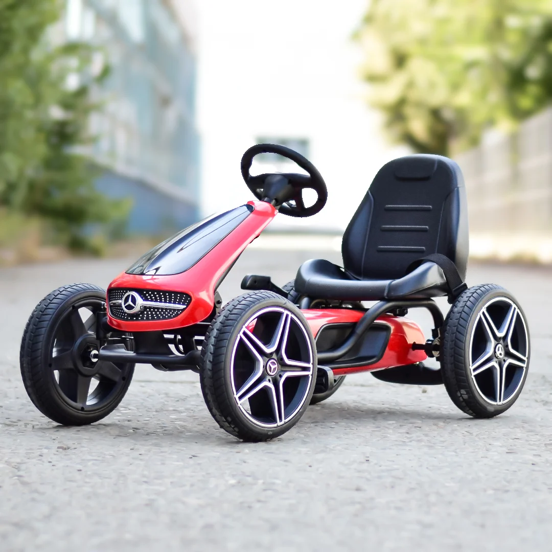 Kart cu pedale Mercedes,  roti din cauciuc solid, scaun reglabil, centura de siguranta, rosu [2]