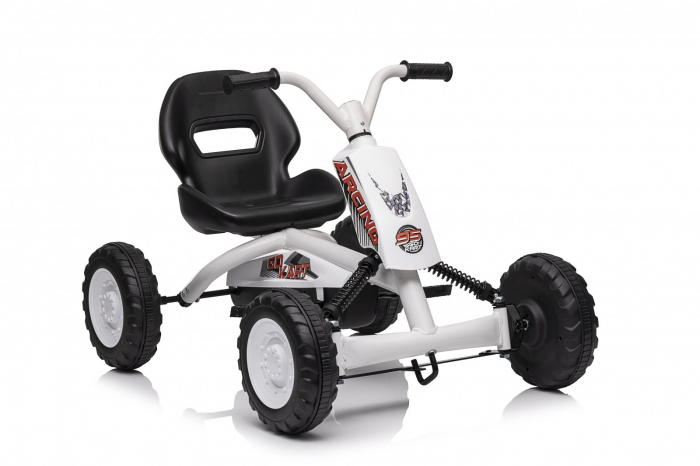 Kart cu pedale, pentru copii 2-6 ani, Kinderplay ArcSpring, cadru metal, amortizoare, alb [2]