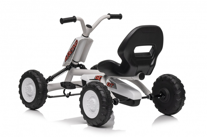 Kart cu pedale, pentru copii 2-6 ani, Kinderplay ArcSpring, cadru metal, amortizoare, alb [7]