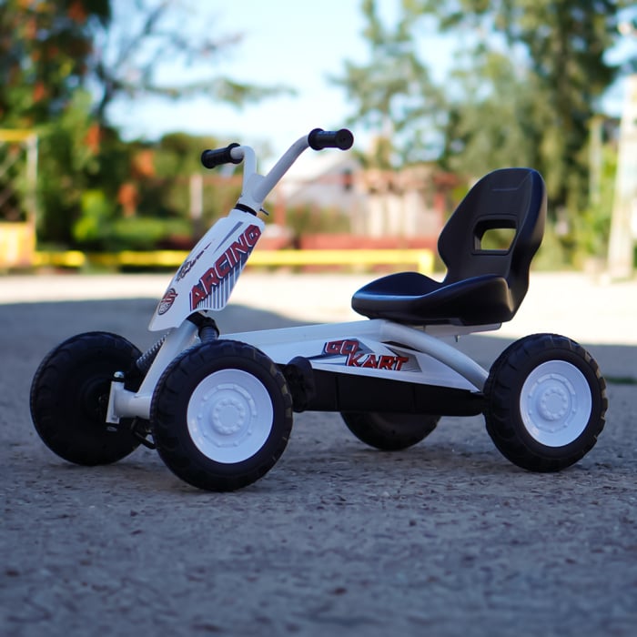 Kart cu pedale, pentru copii 2-6 ani, Kinderplay ArcSpring, cadru metal, amortizoare, alb [4]