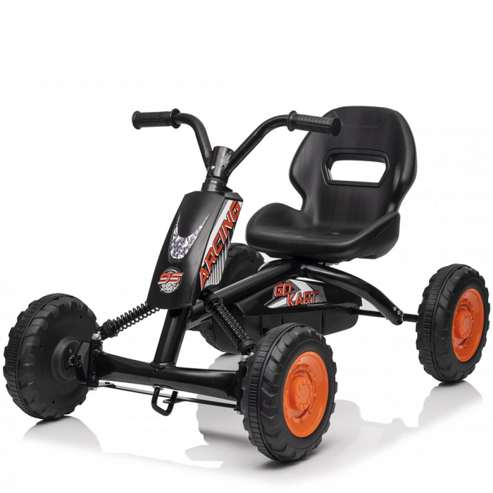 Kart cu pedale, Kinderplay ArcSpring, pentru copii 2-6 ani, cadru metal, amortizoare, negru [1]