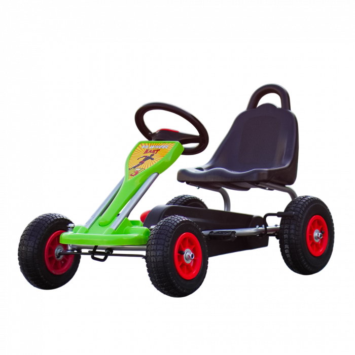 Kart cu pedale pentru copii 3-6 ani, Kinderplay A-05-1, transmisie pe lant, roti gonflabile, verde