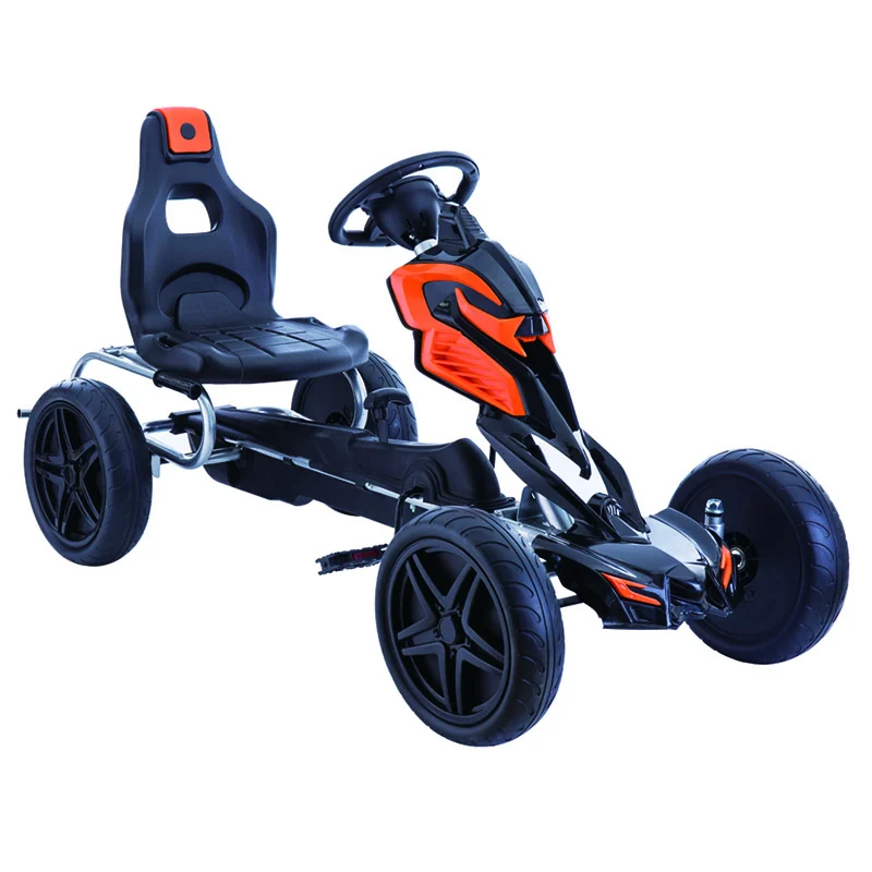 Kart cu pedale pentru copii intre 5 si 10 ani, Kinderplay Thunder, cu roti moi EVA, negru