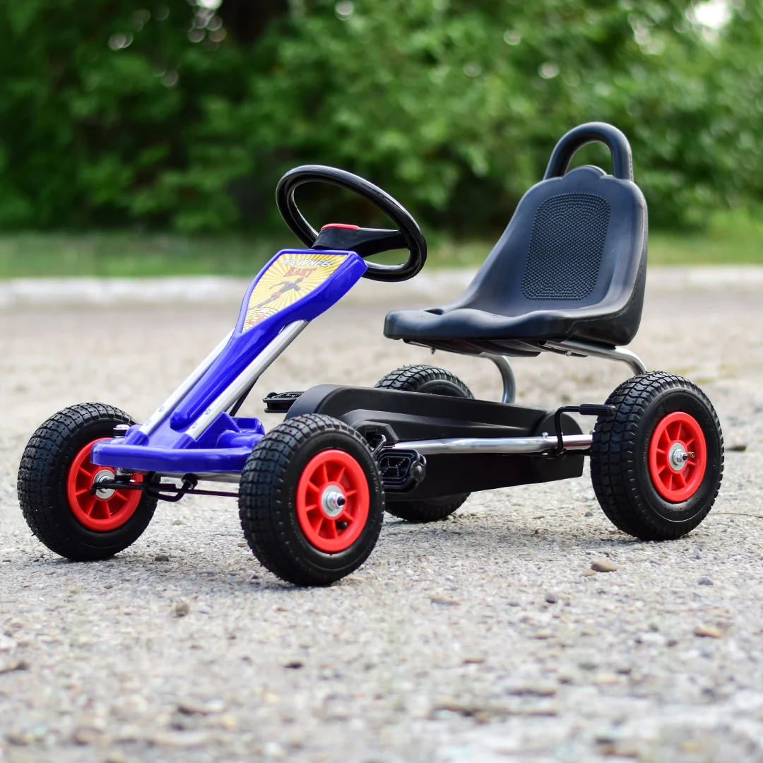 Kart cu pedale pentru copii Kinderplay A-05-1, transmisie pe lant, roti gonflabile, albastru [4]