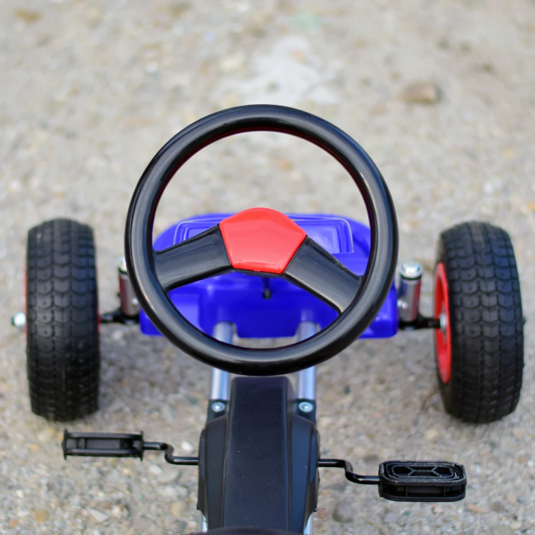 Kart cu pedale pentru copii Kinderplay A-05-1, transmisie pe lant, roti gonflabile, albastru [7]