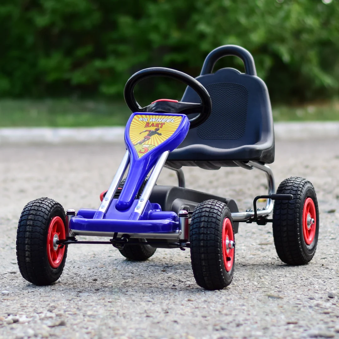 Kart cu pedale pentru copii Kinderplay A-05-1, transmisie pe lant, roti gonflabile, albastru [6]
