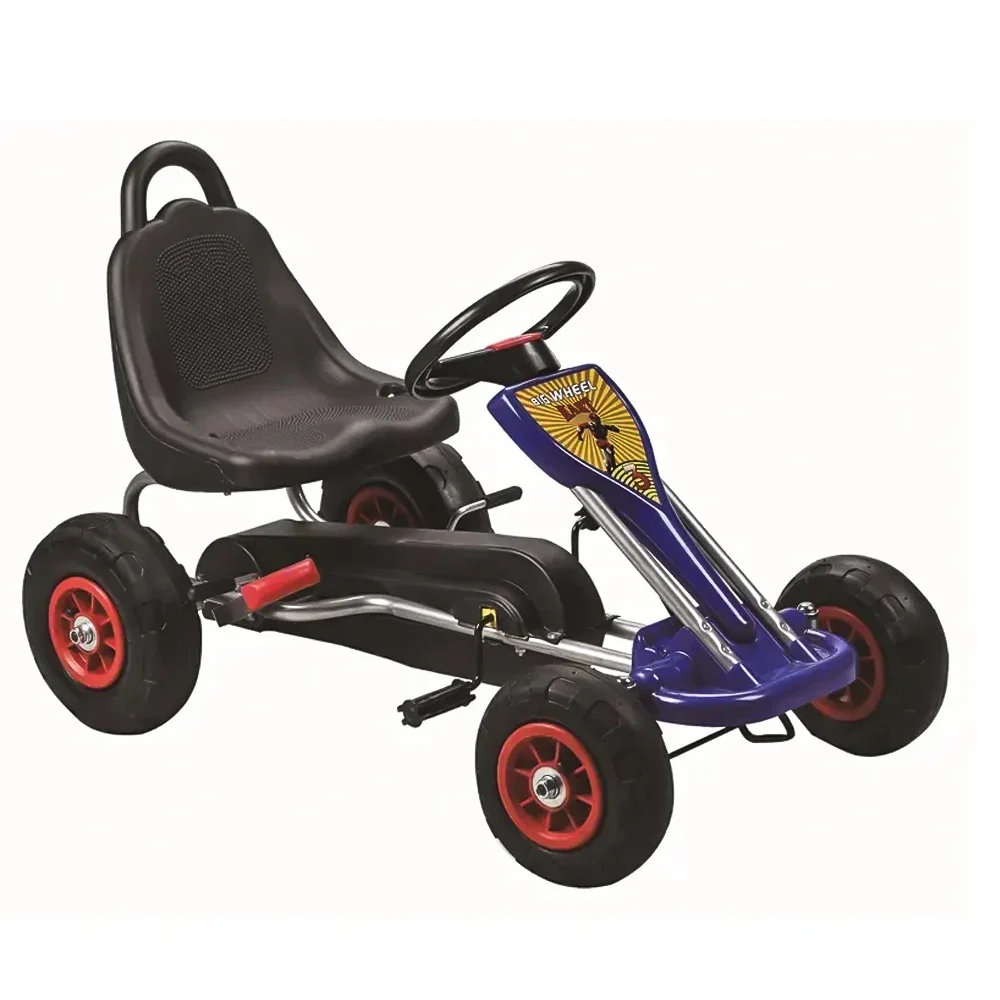 Kart cu pedale pentru copii Kinderplay A-05-1, transmisie pe lant, roti gonflabile, albastru