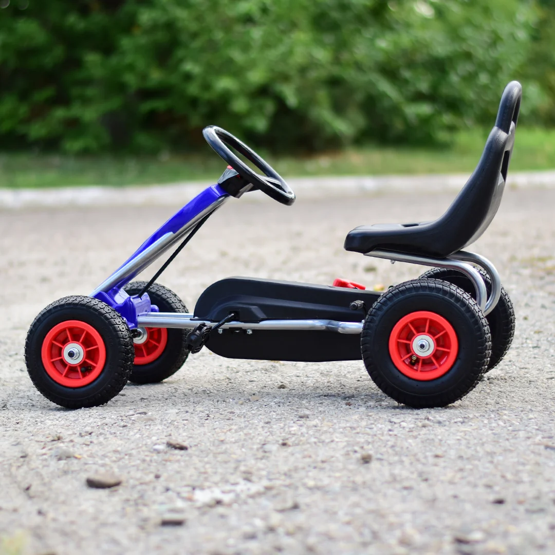 Kart cu pedale pentru copii Kinderplay A-05-1, transmisie pe lant, roti gonflabile, albastru [3]