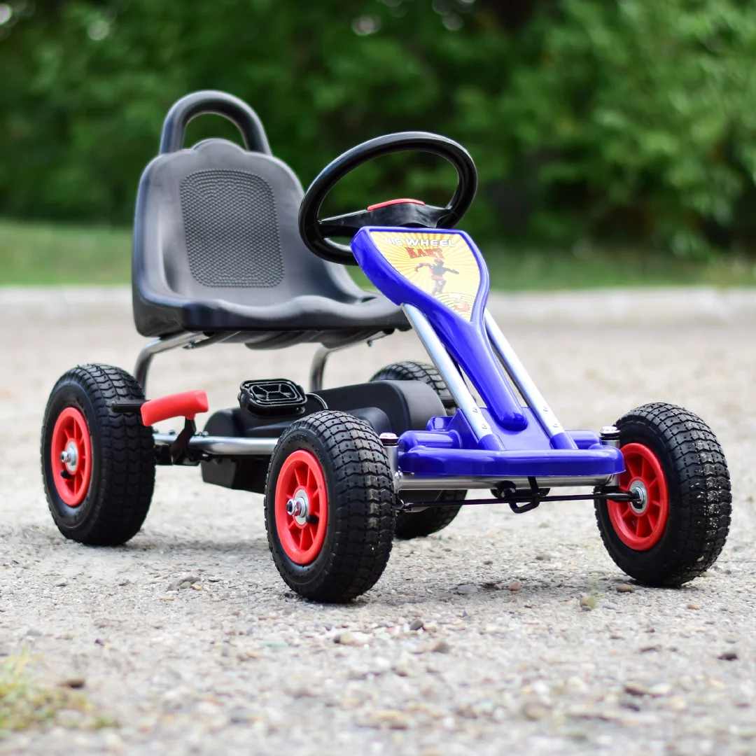 Kart cu pedale pentru copii Kinderplay A-05-1, transmisie pe lant, roti gonflabile, albastru [2]
