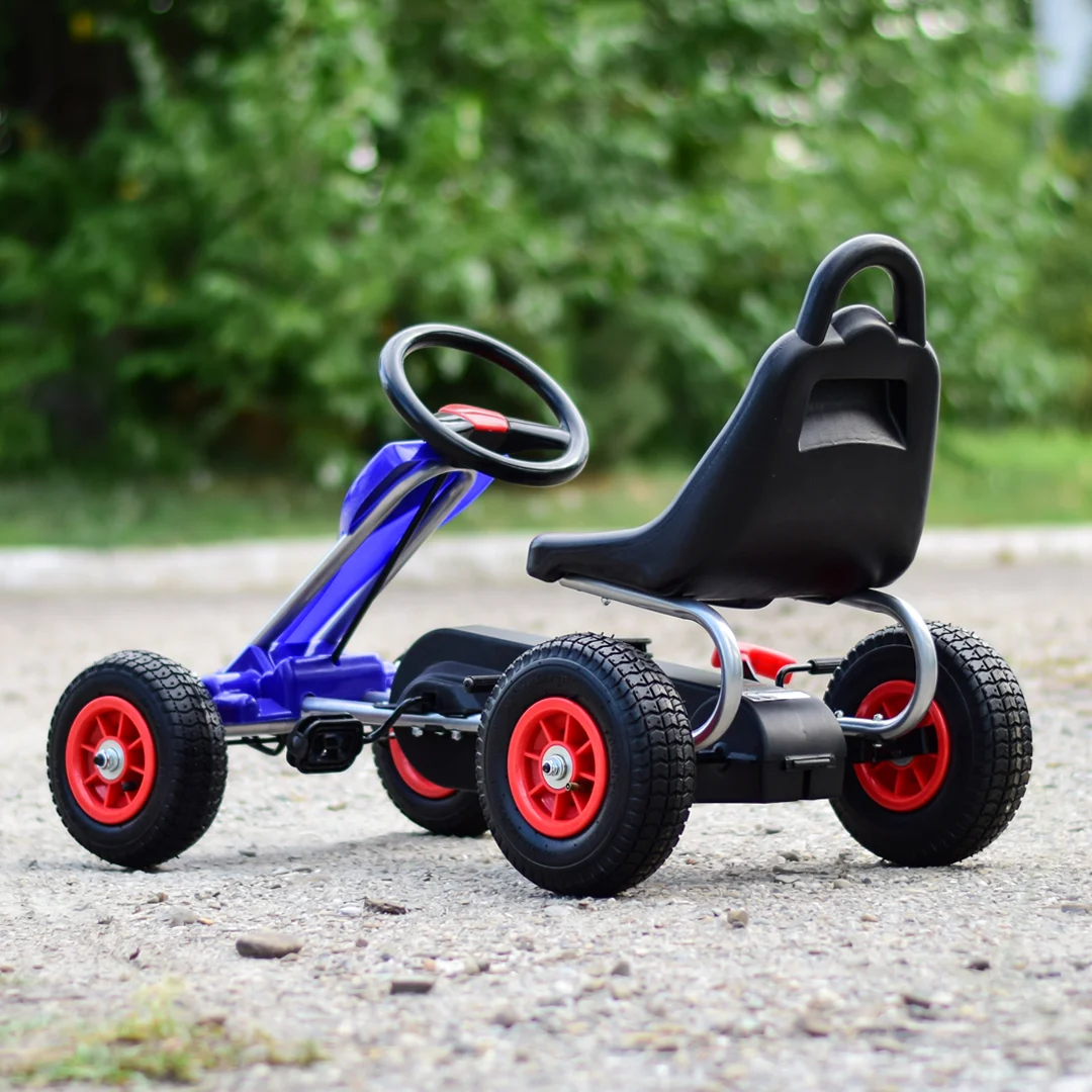 Kart cu pedale pentru copii Kinderplay A-05-1, transmisie pe lant, roti gonflabile, albastru [5]